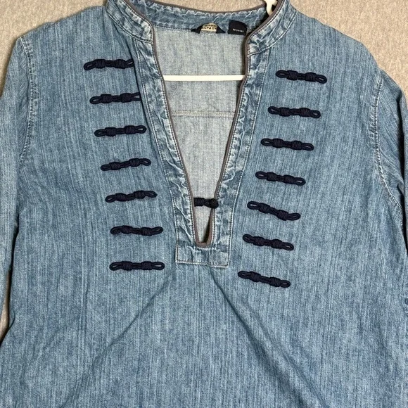 Vtg AMERICAN EAGLE Military-Inspired Split V-Neck Long Sleeve Denim Top Large - Picture 4 of 8